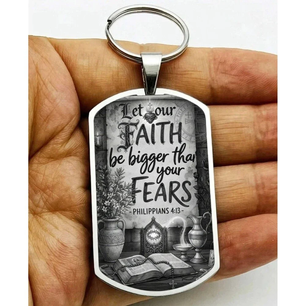 Philippians 4 : 13 Faith Big Than Fear Bible Quote Stainless Keychain Jesus God